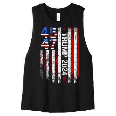 45 47 Trump 2024 American Flag Women's Racerback Cropped Tank