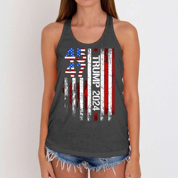 45 47 Trump 2024 American Flag Women's Knotted Racerback Tank