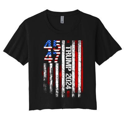 45 47 Trump 2024 American Flag Women's Crop Top Tee