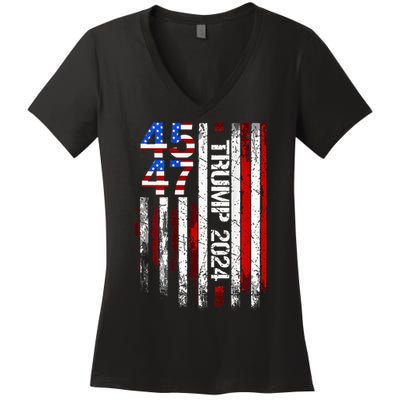 45 47 Trump 2024 American Flag Women's V-Neck T-Shirt