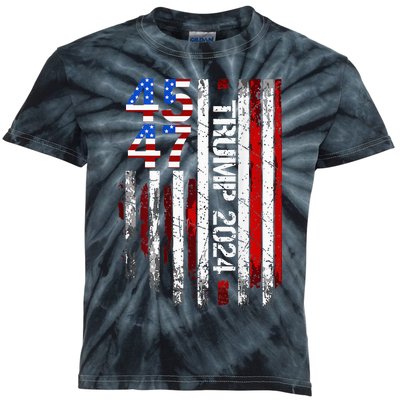 45 47 Trump 2024 American Flag Kids Tie-Dye T-Shirt