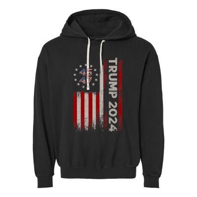 45 47 Trump 2024 American Flag Vintage Pro Trump Garment-Dyed Fleece Hoodie