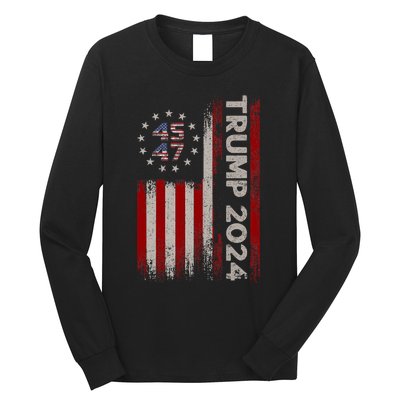 45 47 Trump 2024 American Flag Vintage Pro Trump Long Sleeve Shirt