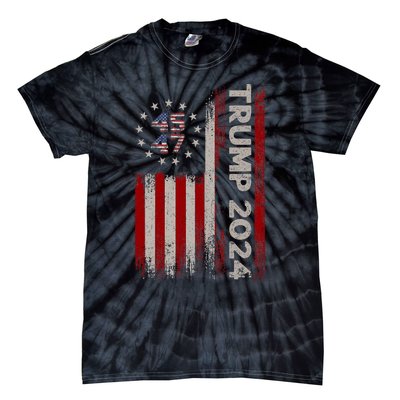 45 47 Trump 2024 American Flag Vintage Pro Trump Tie-Dye T-Shirt