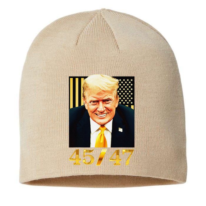 45 47 Trump Vintage Golden American Flag Sustainable Beanie