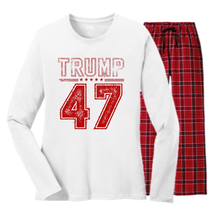 45 47 Trump Vintage American Flag Trump 2024 Women's Long Sleeve Flannel Pajama Set 