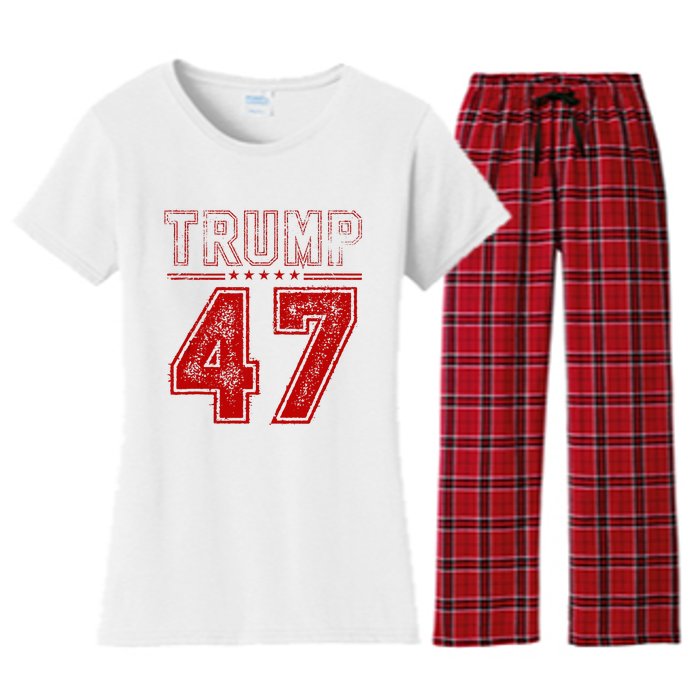 45 47 Trump Vintage American Flag Trump 2024 Women's Flannel Pajama Set