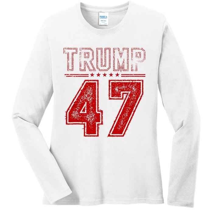 45 47 Trump Vintage American Flag Trump 2024 Ladies Long Sleeve Shirt