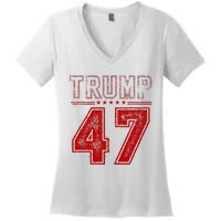 45 47 Trump Vintage American Flag Trump 2024 Women's V-Neck T-Shirt