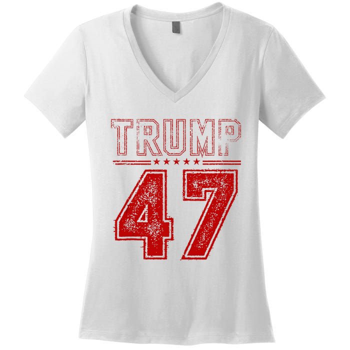 45 47 Trump Vintage American Flag Trump 2024 Women's V-Neck T-Shirt