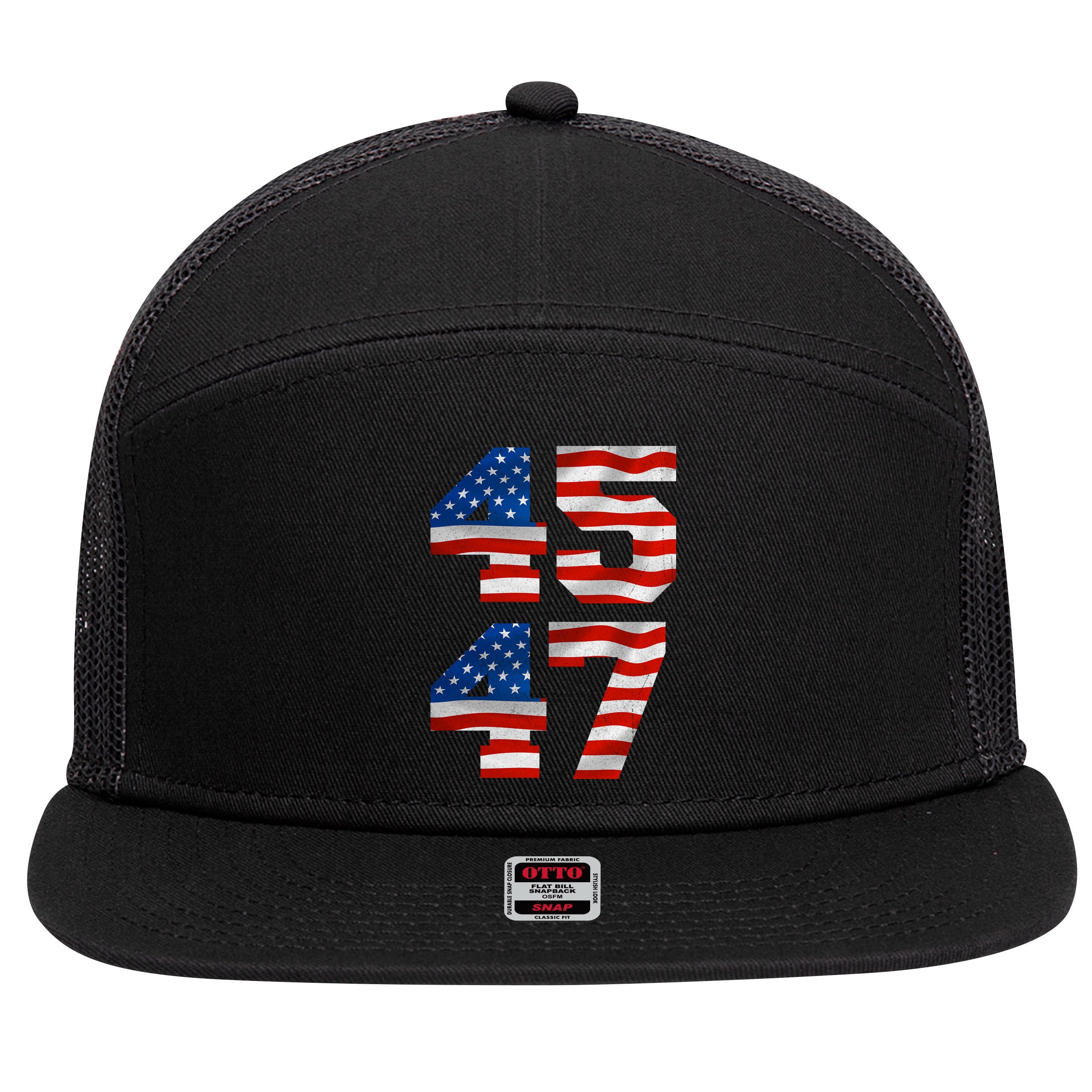 45 47 Trump 2024 7 Panel Mesh Trucker Snapback Hat