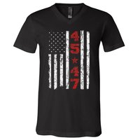 45 47 Trump Vintage Usa Flag 2024 President Election V-Neck T-Shirt