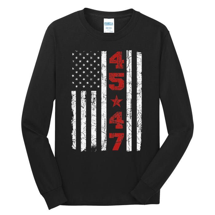 45 47 Trump Vintage Usa Flag 2024 President Election Tall Long Sleeve T-Shirt