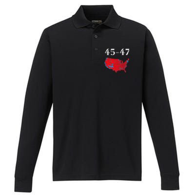 45 47 Trump Election Map 2024 Performance Long Sleeve Polo