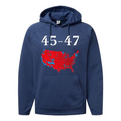 45 47 Trump Election Map 2024 Performance Fleece Hoodie