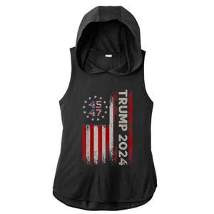 45 47 Trump 2024 American Flag Ladies PosiCharge Tri-Blend Wicking Draft Hoodie Tank