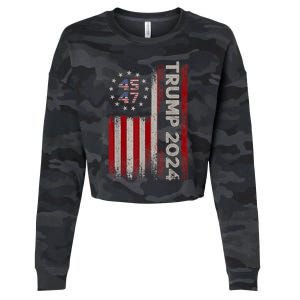 45 47 Trump 2024 American Flag Cropped Pullover Crew