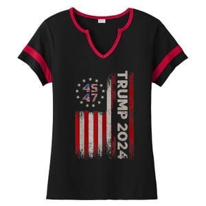 45 47 Trump 2024 American Flag Ladies Halftime Notch Neck Tee