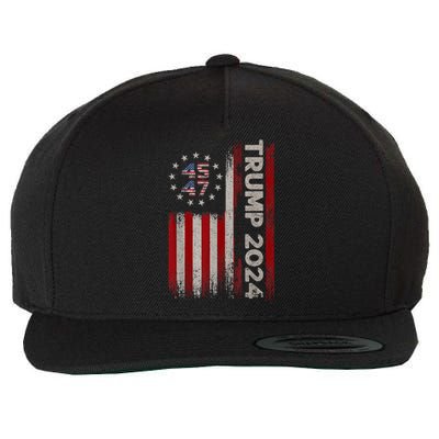 45 47 Trump 2024 American Flag Wool Snapback Cap