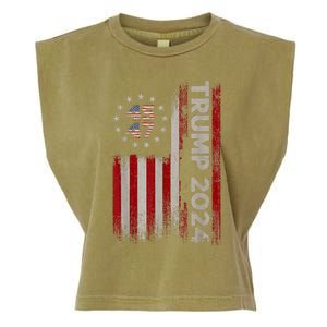 45 47 Trump 2024 American Flag Garment-Dyed Women's Muscle Tee