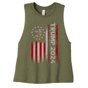 45 47 Trump 2024 American Flag Women's Racerback Cropped Tank