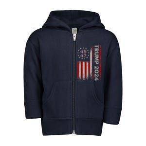 45 47 Trump 2024 American Flag Toddler Zip Fleece Hoodie