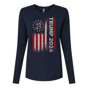 45 47 Trump 2024 American Flag Womens Cotton Relaxed Long Sleeve T-Shirt