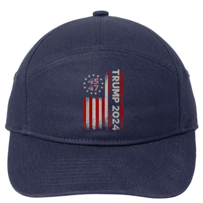 45 47 Trump 2024 American Flag 7-Panel Snapback Hat