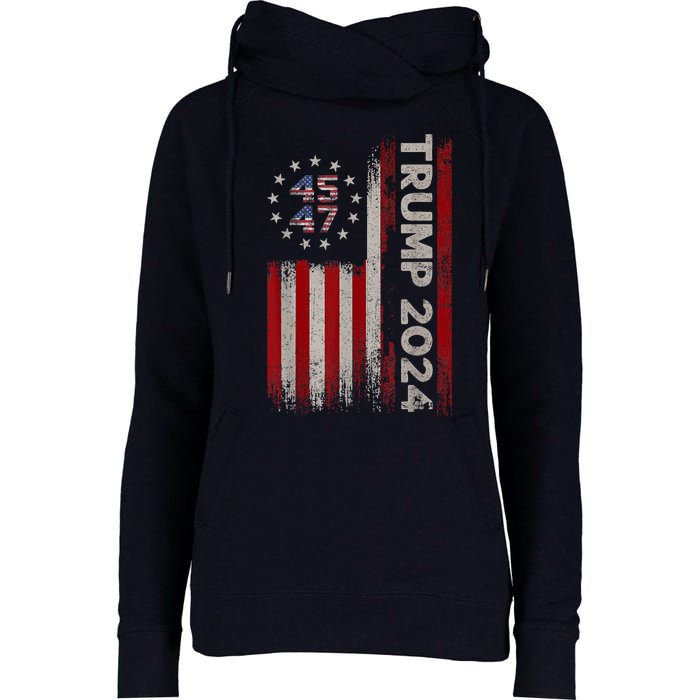 45 47 Trump 2024 American Flag Womens Funnel Neck Pullover Hood