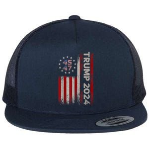 45 47 Trump 2024 American Flag Flat Bill Trucker Hat