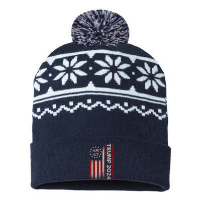 45 47 Trump 2024 American Flag USA-Made Snowflake Beanie