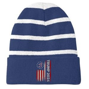 45 47 Trump 2024 American Flag Striped Beanie with Solid Band