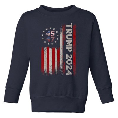 45 47 Trump 2024 American Flag Toddler Sweatshirt