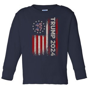 45 47 Trump 2024 American Flag Toddler Long Sleeve Shirt