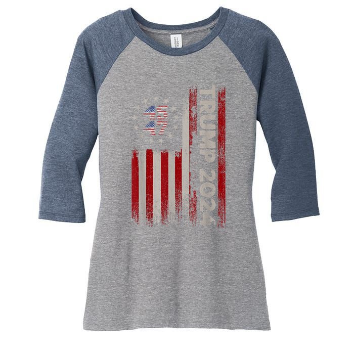 45 47 Trump 2024 American Flag Women's Tri-Blend 3/4-Sleeve Raglan Shirt