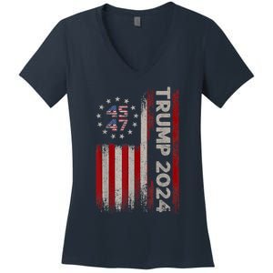 45 47 Trump 2024 American Flag Women's V-Neck T-Shirt