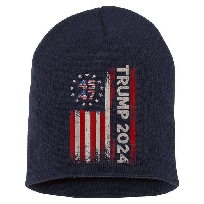 45 47 Trump 2024 American Flag Short Acrylic Beanie