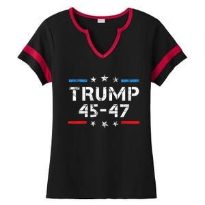 45 47 Trump 2024 American Flag Ladies Halftime Notch Neck Tee