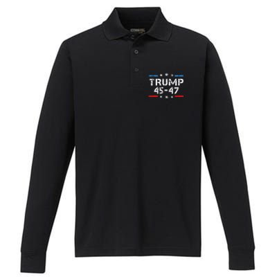 45 47 Trump 2024 American Flag Performance Long Sleeve Polo