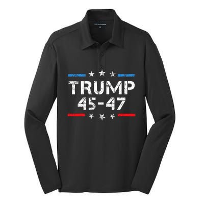 45 47 Trump 2024 American Flag Silk Touch Performance Long Sleeve Polo