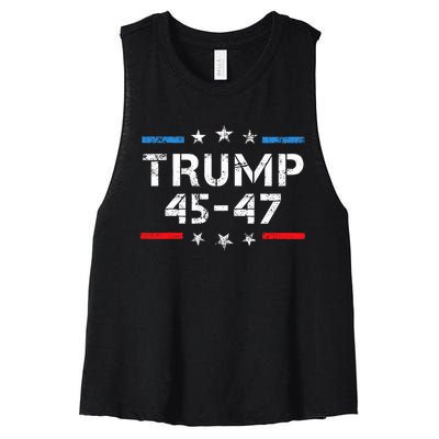 45 47 Trump 2024 American Flag Women's Racerback Cropped Tank