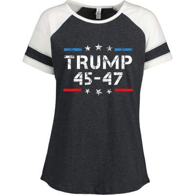 45 47 Trump 2024 American Flag Enza Ladies Jersey Colorblock Tee