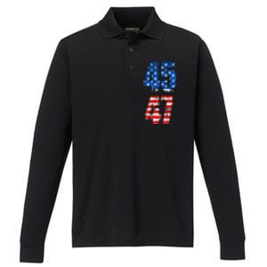 45 47 Trump 2024 Red White Blue American Flag Performance Long Sleeve Polo