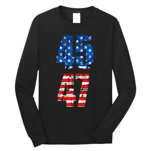 45 47 Trump 2024 Red White Blue American Flag Long Sleeve Shirt