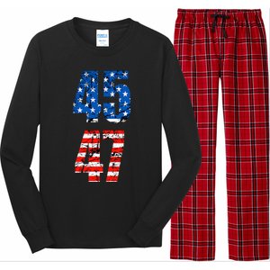 45 47 Trump 2024 Red White Blue American Flag Long Sleeve Pajama Set