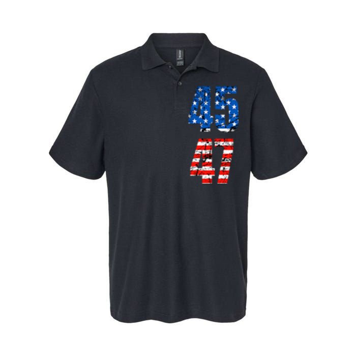 45 47 Trump 2024 Red White Blue American Flag Softstyle Adult Sport Polo