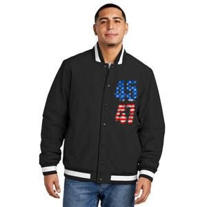 45 47 Trump 2024 Red White Blue American Flag Insulated Varsity Jacket