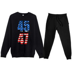 45 47 Trump 2024 Red White Blue American Flag Premium Crewneck Sweatsuit Set