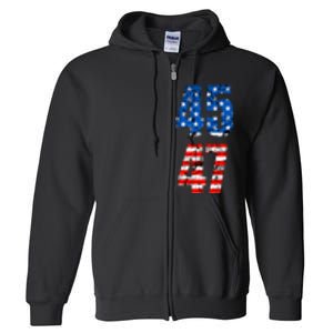 45 47 Trump 2024 Red White Blue American Flag Full Zip Hoodie