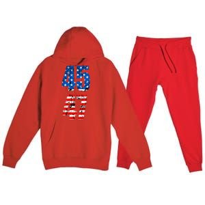 45 47 Trump 2024 Red White Blue American Flag Premium Hooded Sweatsuit Set